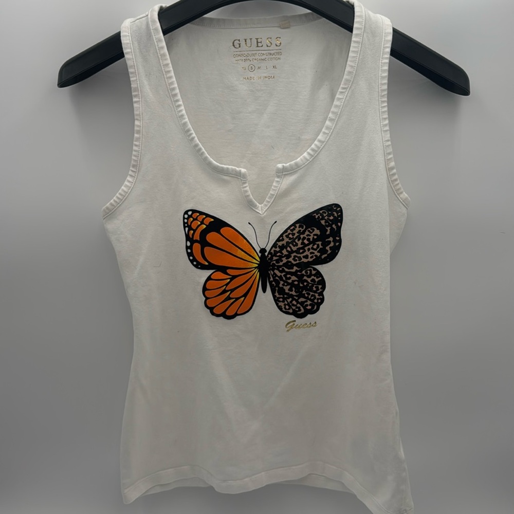 Guess velvet Butterfly tank top size small Y2K